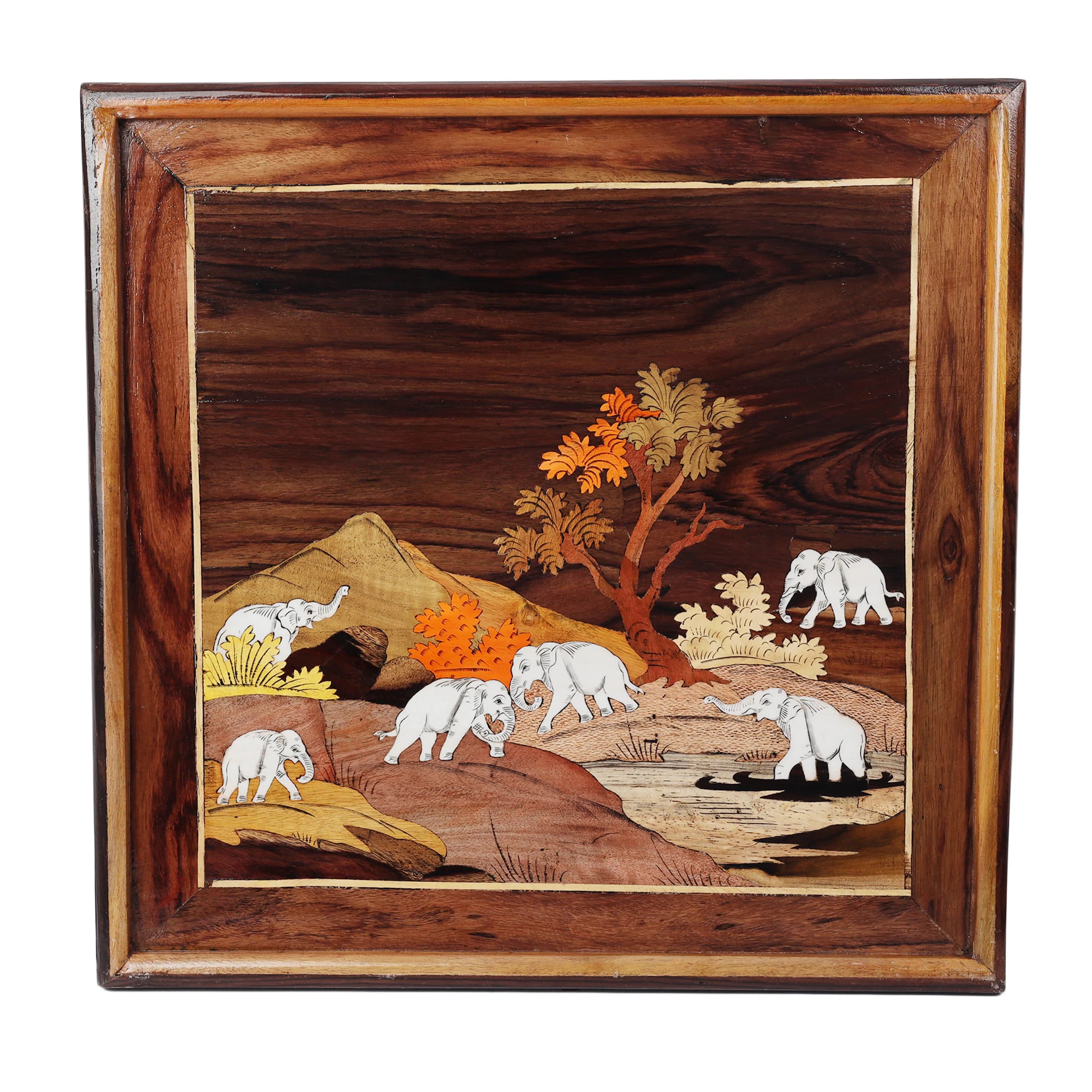 Rosewood Inlay — Elephant Landscape Plaque