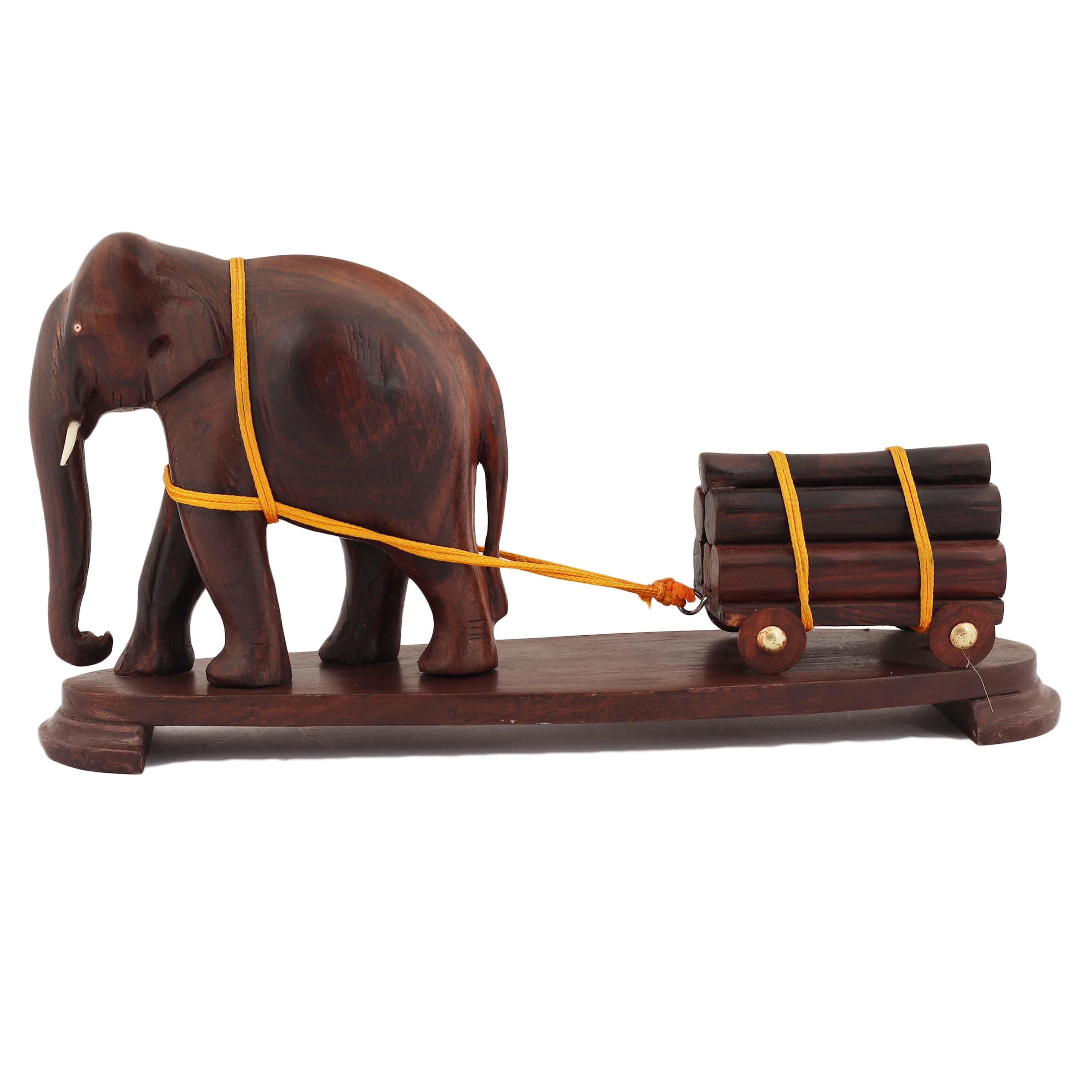 Rosewood Elephant with Log Cart