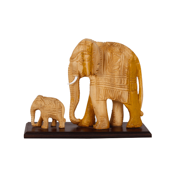 Sandalwood Elephant with Calf